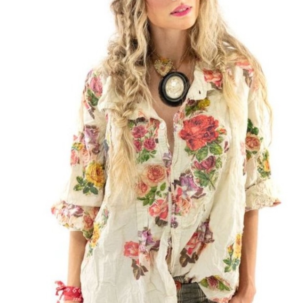 Magnolia Pearl Floral Blouse in Cream and Pink